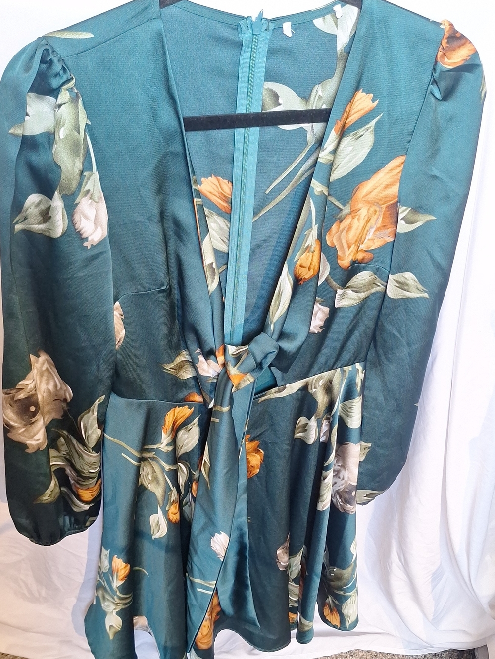 Floral Tie-Front Teal Women’s Dress